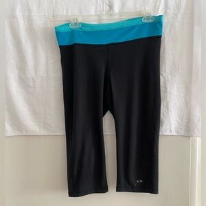 C9 Champion Black Cropped Active Leggings with Turquoise Waistband. Large
